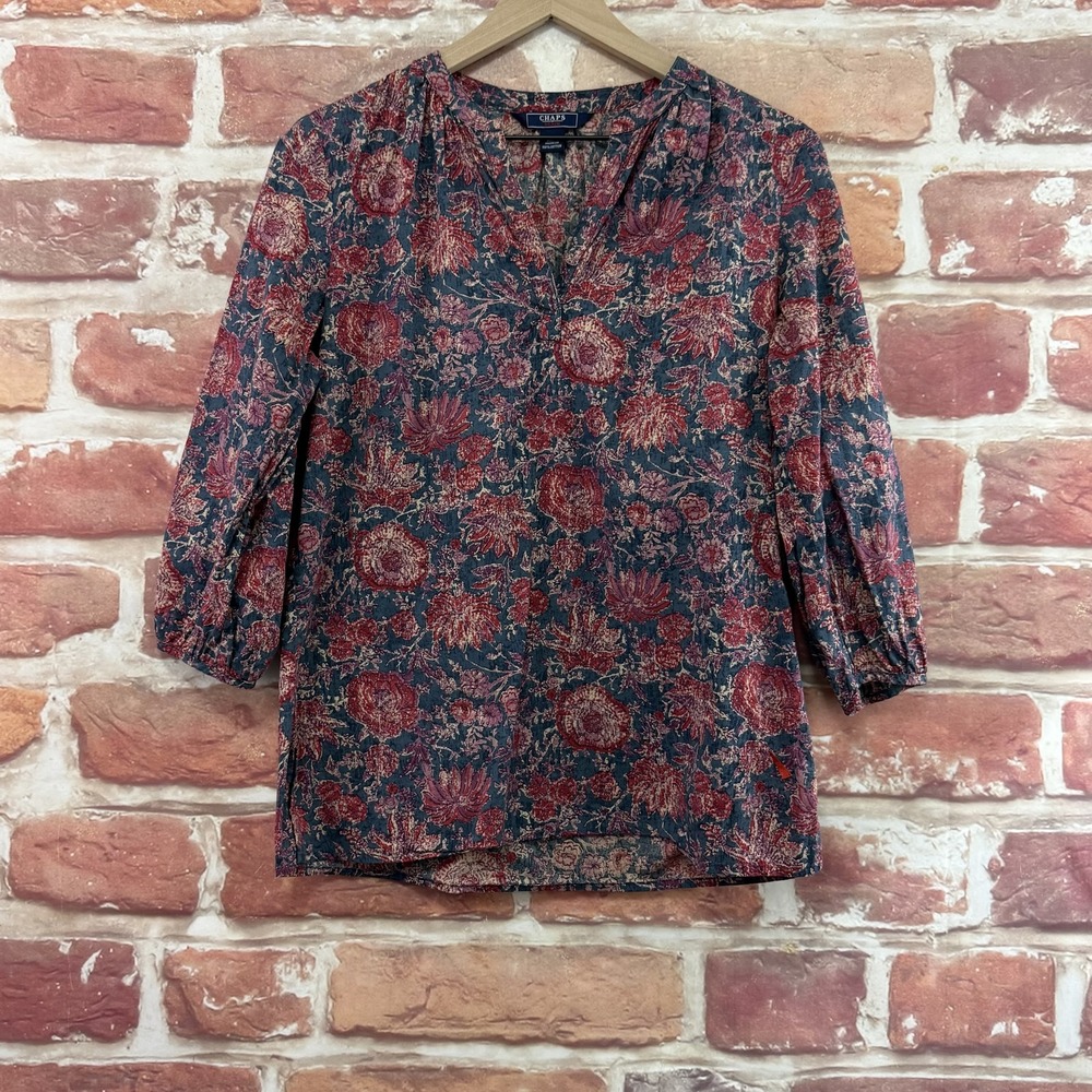 Ralph Lauren Chaps Top Women's Small Multicolor Floral Abstract Casual Shirt